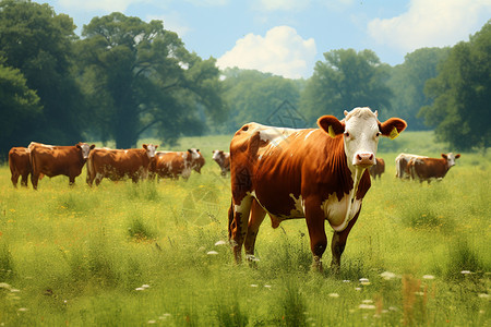 奶牛农场吃草的牛背景