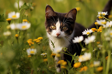 花丛中的猫咪图片