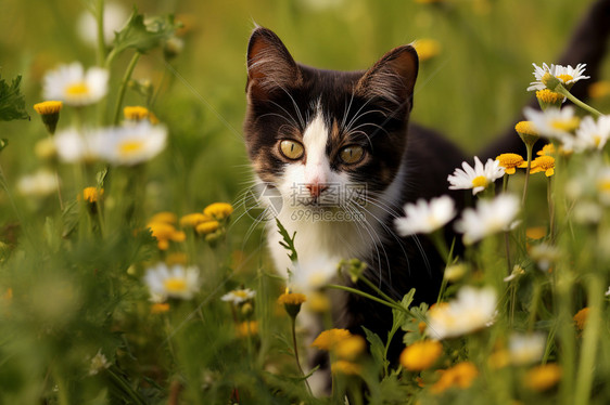 花丛中的猫咪图片