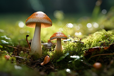 青苔丛生的的蘑菇图片