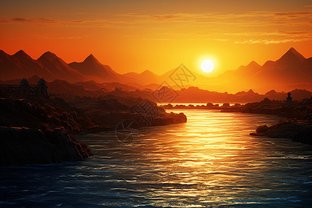 日落时美丽的山水风景图片