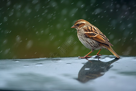 户外雨水中的小鸟图片