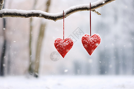 霜降中国风装饰树枝上的心形装饰背景