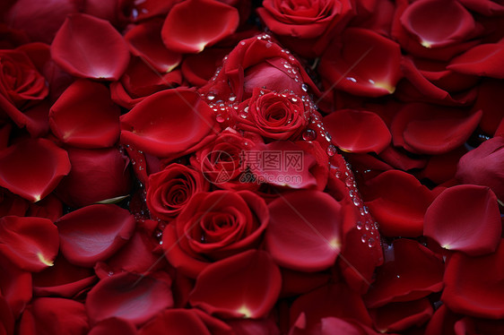 红玫瑰和散落的花瓣图片