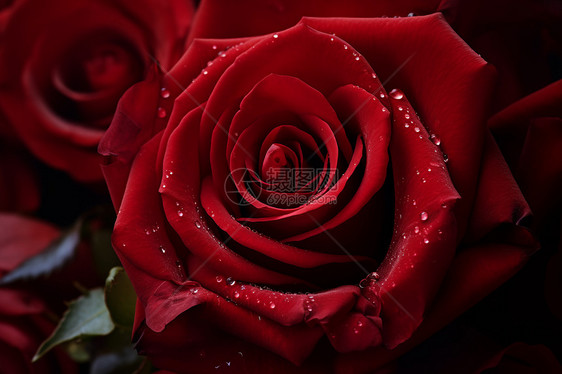 露水覆盖的红玫瑰图片
