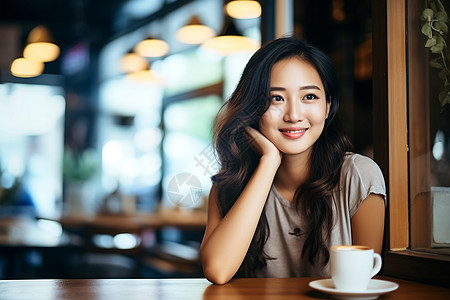 坐在咖啡厅的女性图片