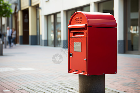 城市街角花店街道上的红色邮筒背景