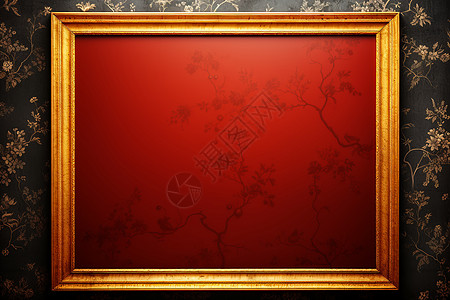 红色花纹背景金色花纹背景上的画框背景