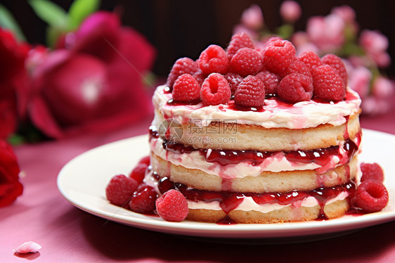 覆满树莓的蛋糕图片