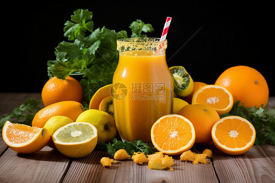 健康的果汁和橙子图片