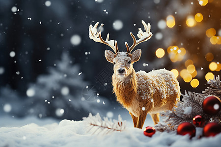 雪中的麋鹿装饰品背景图片