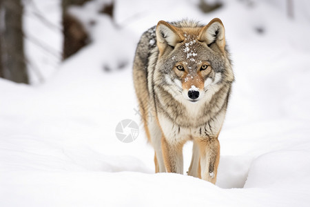积雪坑里的狼图片