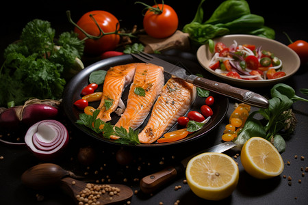健康营养的三文鱼食物图片