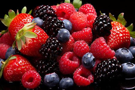 多汁的草莓和蓝莓背景图片