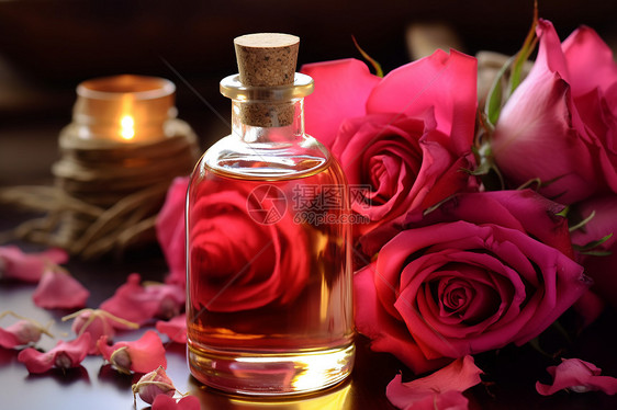 粉红玫瑰与香薰瓶图片