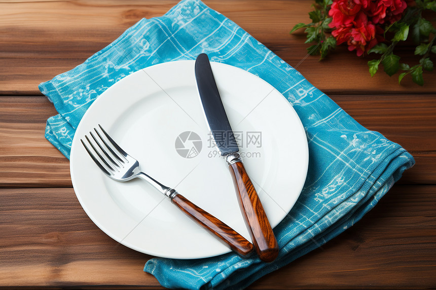 桌上的盘子和餐具图片