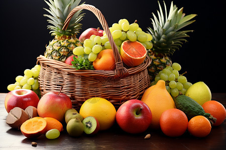 果篮里的新鲜水果背景图片