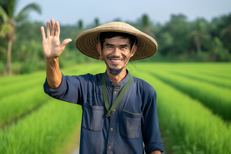 微笑举手的农民图片