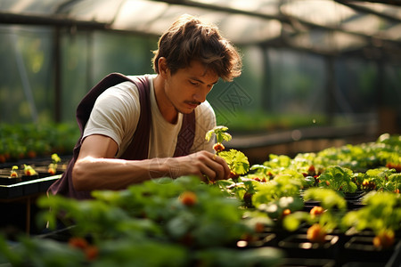 温室研究植物的男子图片