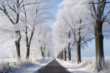 路旁的雪景图片