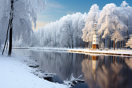 水墨雪雪中溪流背景