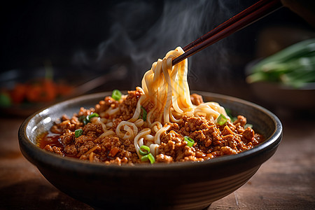 川味浓汤牛肉面桌子上的牛肉面背景