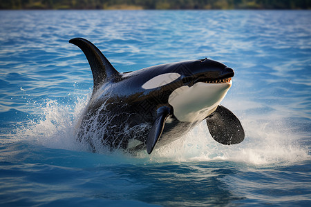 虎鲸派克跃出水面的鲸鱼背景