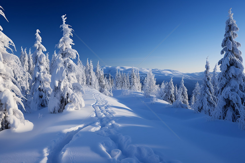 蓝天下的雪景图图片