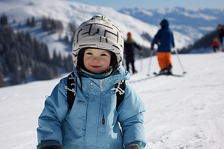 冬日中滑雪的男孩图片