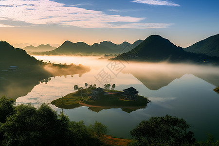 青山湖泊景色图片