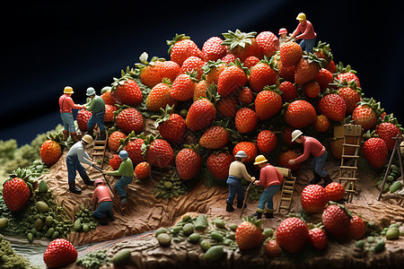 草莓上劳作的人图片