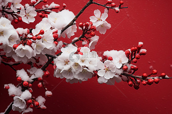 红墙背景的梅花图片