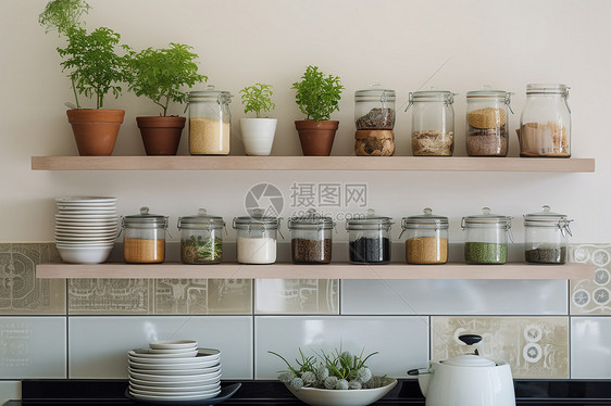厨房餐具和植物图片