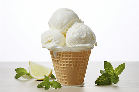冰淇淋与薄荷叶图片