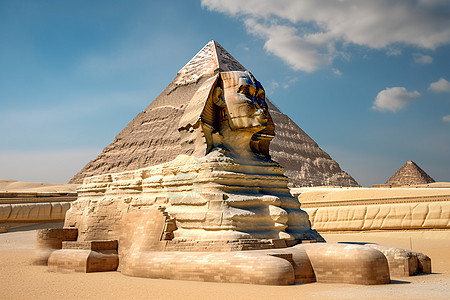 金字塔旁的狮身人面像图片