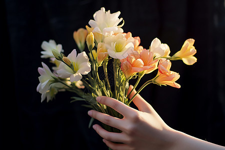一只手拿着一束花朵图片