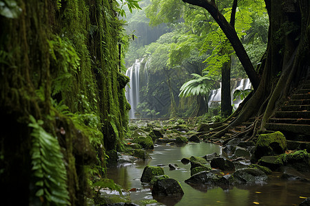 丛林神秘的瀑布图片