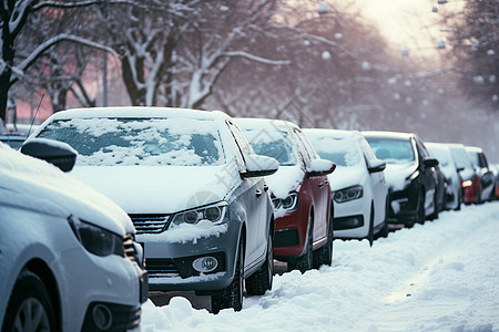 冬日积雪的露天停车场高清图片