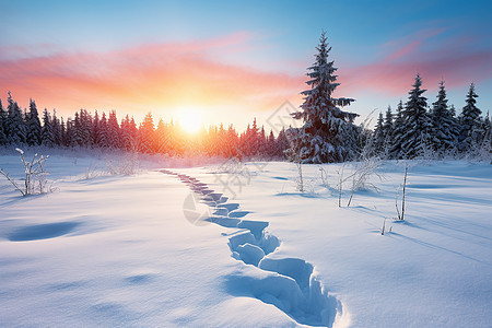 冬天树林里厚厚的积雪图片