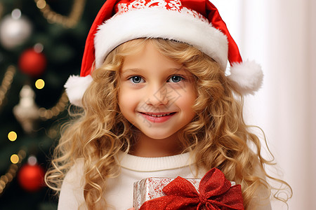 圣诞节里的小女孩和礼物盒背景图片