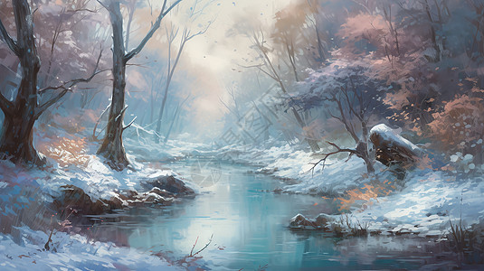 冬日奇幻山谷间的河流图片