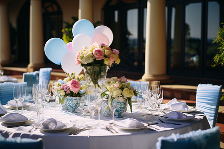 宴会桌子上的鲜花气球图片