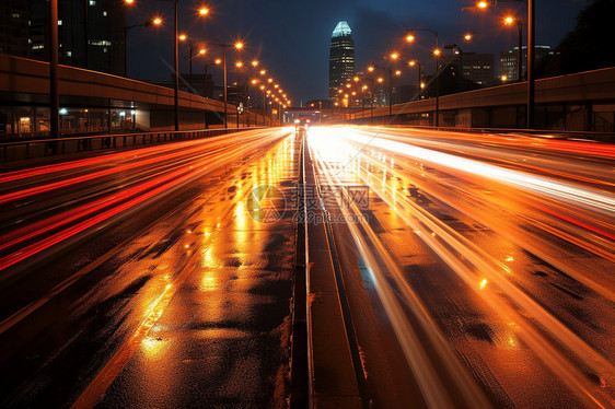 灯火通明的城市道路图片