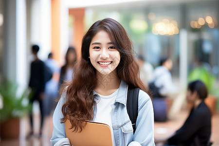 背着的女学生行走在校园里图片