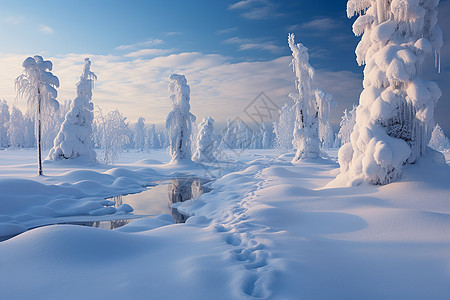 树林里被冰雪覆盖的树图片