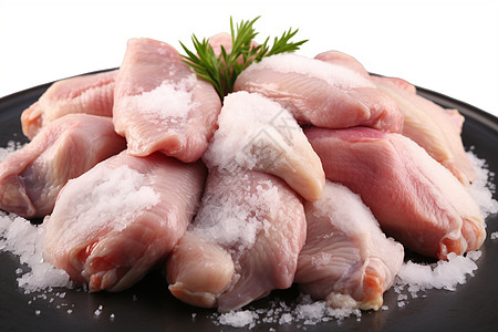 新鲜鸡肉碎冰上的鸡肉背景