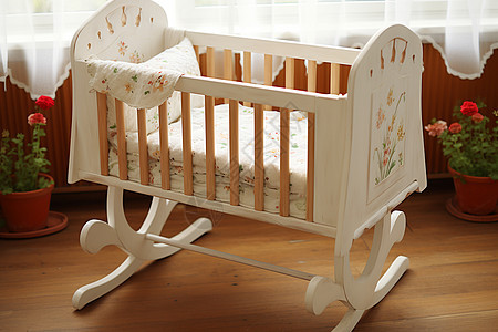 白色木制婴儿床背景图片