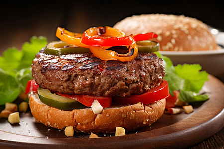 健康美味的汉堡与沙拉高清图片