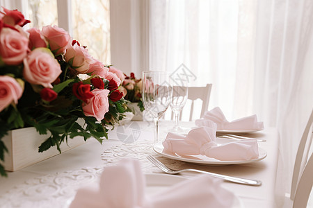 餐桌上的玫瑰花图片