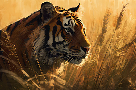 老虎在草丛里图片